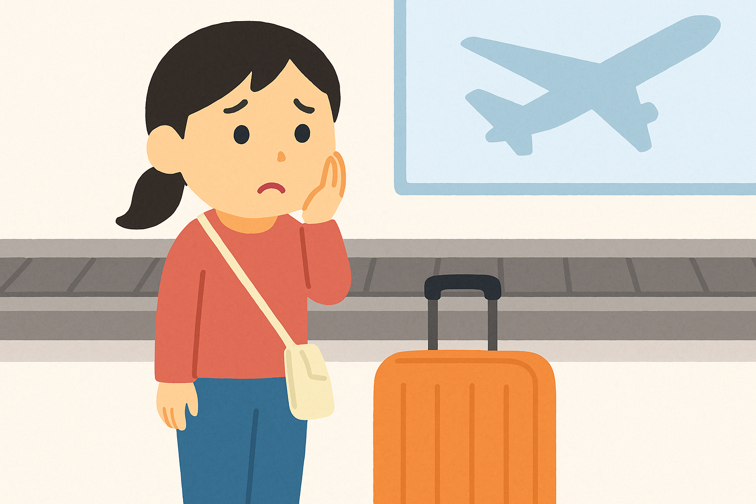 空港で困ってる女性の図